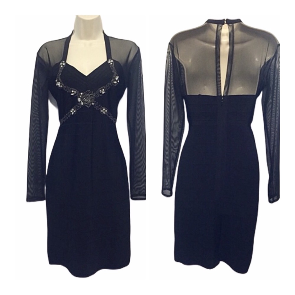 Saquie Black Mesh & Rhinestone Dress